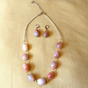 Stone Multi-toned Beaded Necklace and Earrings Set